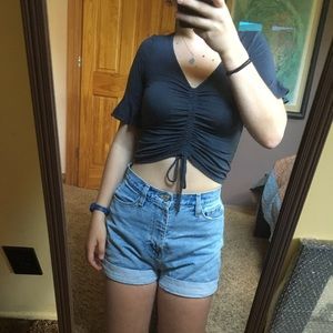 Tie front bell sleeve top